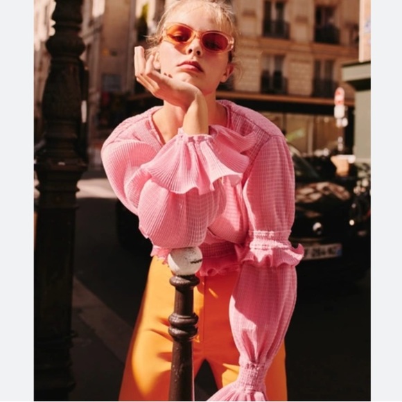 NWT KEEPSAKE THE LABEL PINK RUFFLE CROP FAUX WRAP TOP SIZE L - Picture 11 of 16